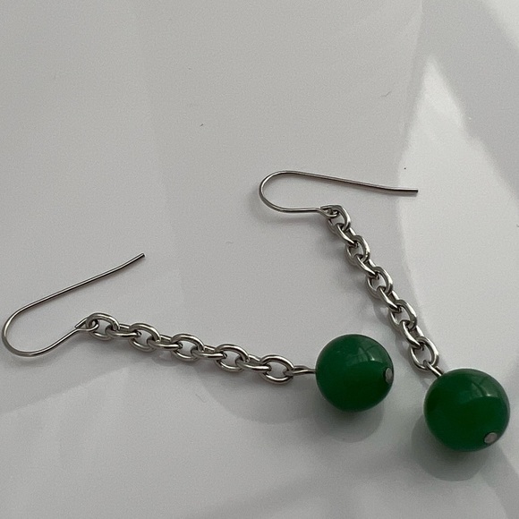 AVENTURINE Dangle Earrings on Stainless Steel Chain - Picture 6 of 12
